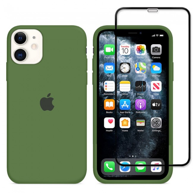 2Pack Margoun Silicone Case Cover with 3D Screen Protector for iPhone 12 - Green