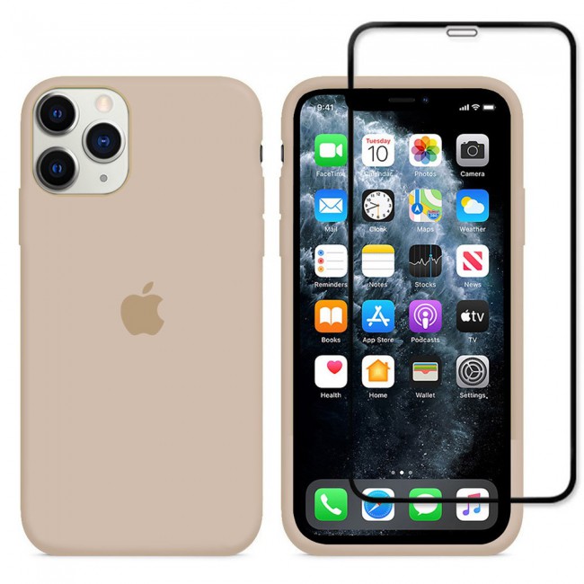 2Pack Margoun Silicone Case Cover with 3D Screen Protector for iPhone 12 Pro - Pink Sand