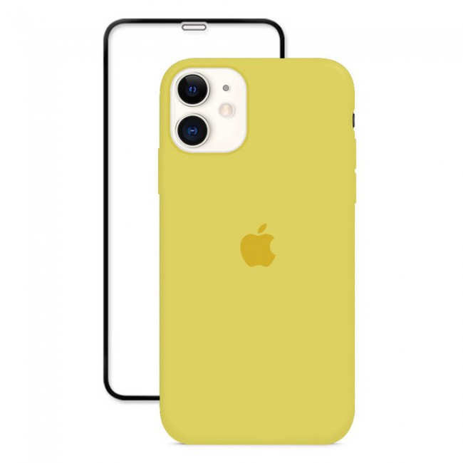 2Pack Margoun Silicone Case Cover with 3D Screen Protector for iPhone 12 - Yellow