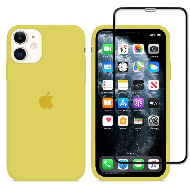 2Pack Margoun Silicone Case Cover with 3D Screen Protector for iPhone 12 - Yellow