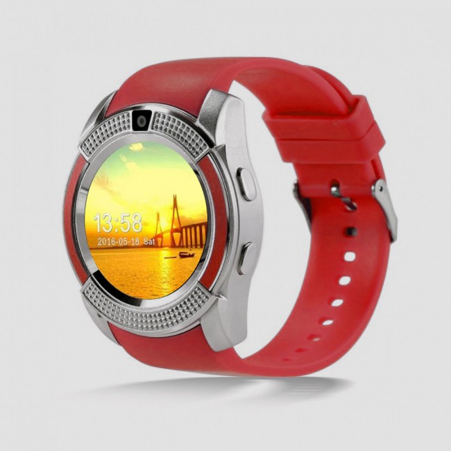 Margoun Smart Berry V8 Smart Watch with Heart Rate and Built in Sim Card Slot - Red and Silver