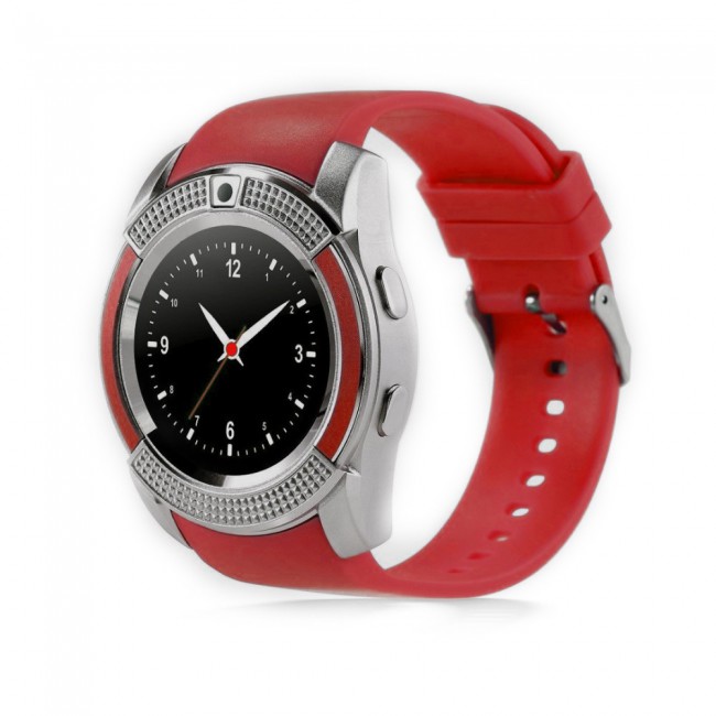Margoun Smart Berry V8 Smart Watch with Heart Rate and Built in Sim Card Slot - Red and Silver
