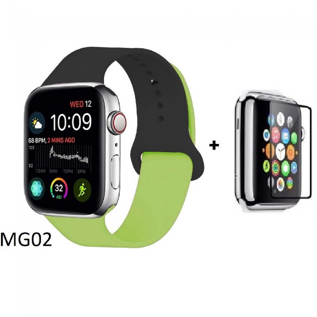 Margoun Soft Silicone 2-Color Apple Watch Band, Bracelet Wrist Belt Watchband for iWatch Series 1/2/3/4 with a Glass Screen Protector in 20 Color Codes – 42/44mm