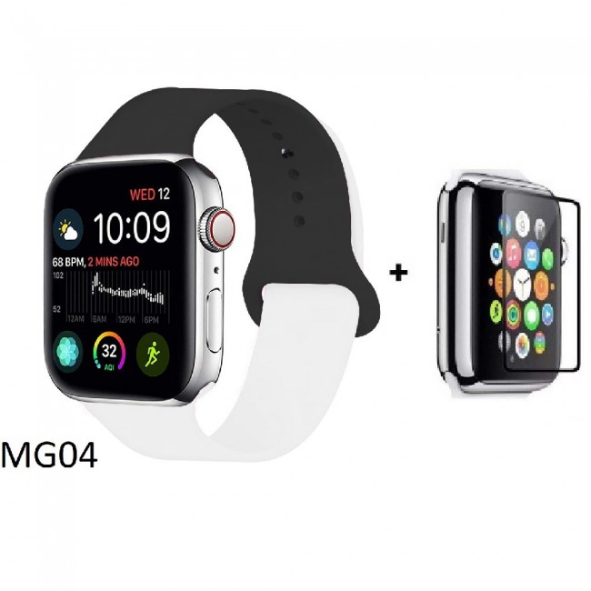Margoun Soft Silicone 2-Color Apple Watch Band, Bracelet Wrist Belt Watchband for iWatch Series 1/2/3/4 with a Glass Screen Protector in 20 Color Codes – 42/44mm