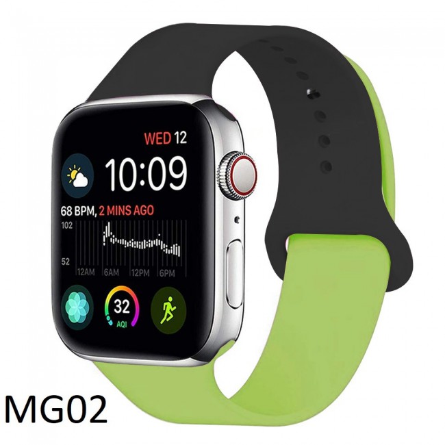 Apple Watch Band 42-44-45mm Double Color Silicone Strap Henlein Series by Margoun - Black Green