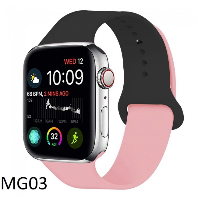 Apple Watch Band 42-44-45mm Double Color Silicone Strap Henlein Series by Margoun - Black Pink