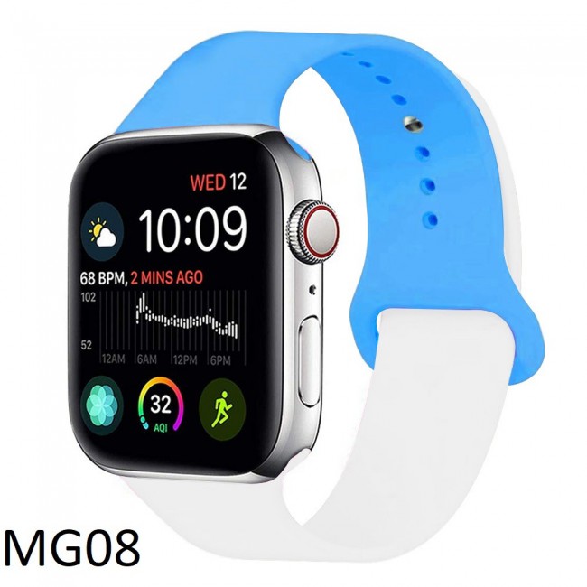 Apple Watch Band 42-44-45mm Double Color Silicone Strap Henlein Series by Margoun - Blue White