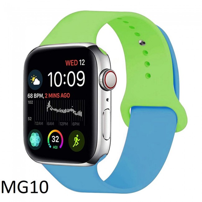 Apple Watch Band 42-44-45mm Double Color Silicone Strap Henlein Series by Margoun - Green Blue