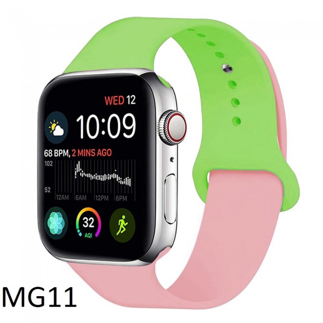 Apple Watch Band 42-44-45mm Double Color Silicone Strap Henlein Series by Margoun - Green Pink