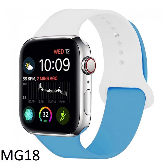 Apple Watch Band 42-44-45mm Double Color Silicone Strap Henlein Series by Margoun - White Blue