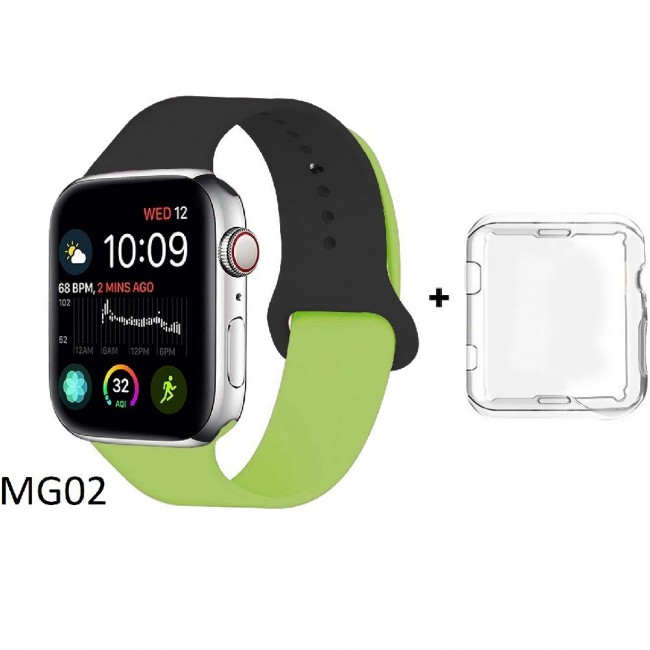 Margoun Soft Silicone 2-Color Apple Watch Band, Bracelet Wrist Belt Watchband for iWatch Series 1/2/3/4 with a protective TPU Case in 20 Color Codes – 42/44mm
