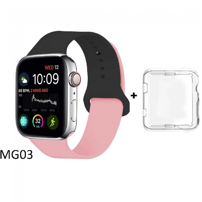 Margoun Soft Silicone 2-Color Apple Watch Band, Bracelet Wrist Belt Watchband for iWatch Series 1/2/3/4 with a protective TPU Case in 20 Color Codes – 42/44mm