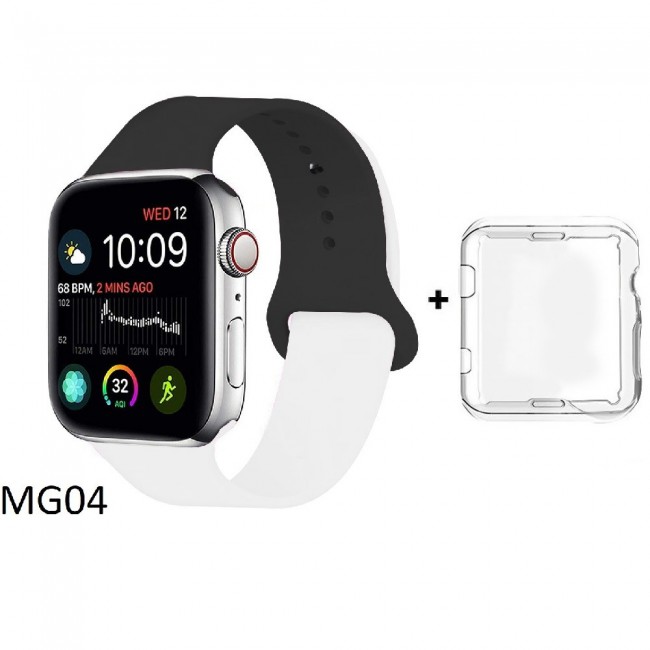 Margoun Soft Silicone 2-Color Apple Watch Band, Bracelet Wrist Belt Watchband for iWatch Series 1/2/3/4 with a protective TPU Case in 20 Color Codes – 42/44mm