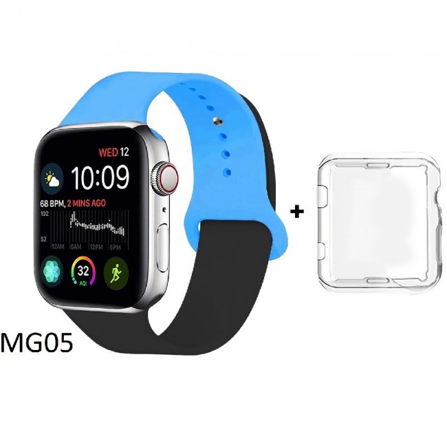 Margoun Soft Silicone 2-Color Apple Watch Band, Bracelet Wrist Belt Watchband for iWatch Series 1/2/3/4 with a protective TPU Case in 20 Color Codes – 42/44mm