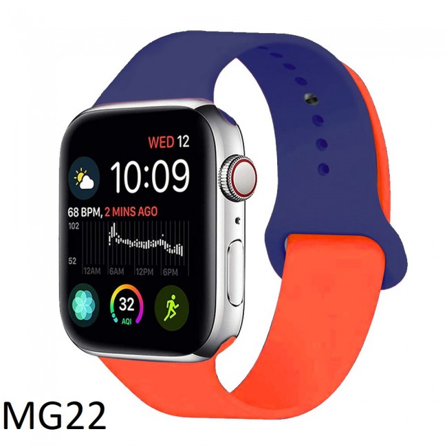 Apple Watch Band 42-44-45mm Double Color Silicone Strap Henlein Series by Margoun - Navy Blue Coral