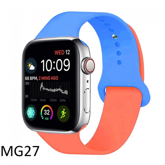Apple Watch Band 42-44-45mm Double Color Silicone Strap Henlein Series by Margoun - Blue Coral