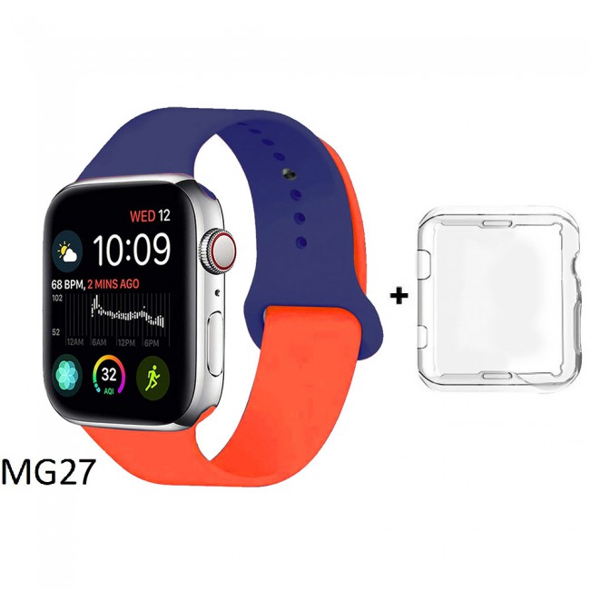 Margoun Soft Silicone 2-Color Apple Watch Band, Bracelet Wrist Belt Watchband for iWatch Series 1/2/3/4 with a protective TPU Case in 9 Color Codes – 42/44mm