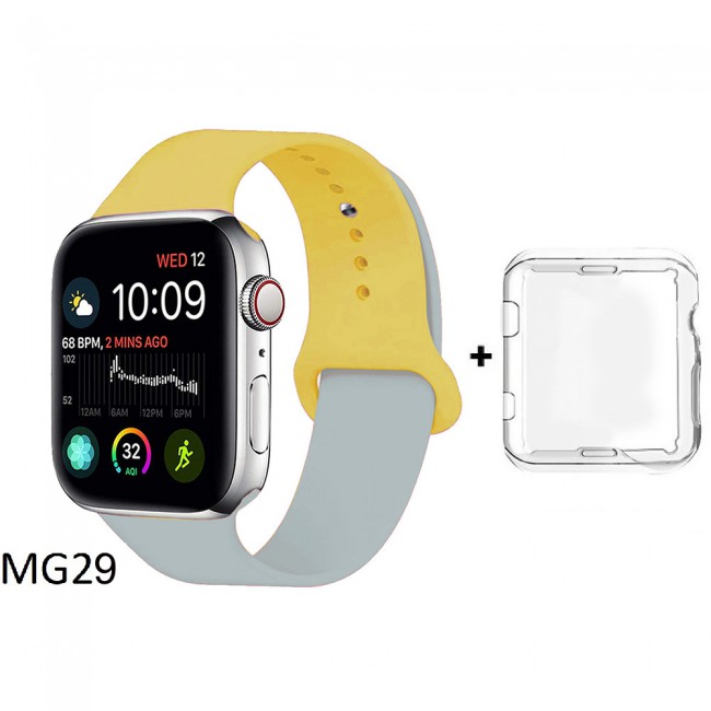 Margoun Soft Silicone 2-Color Apple Watch Band, Bracelet Wrist Belt Watchband for iWatch Series 1/2/3/4 with a protective TPU Case in 9 Color Codes – 42/44mm