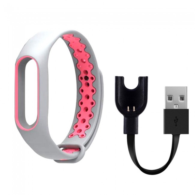 Margoun Nike Design Replacement Strap for Xiaomi Mi Band 3 Mi 3 Band with USB Charger Cable White Pink