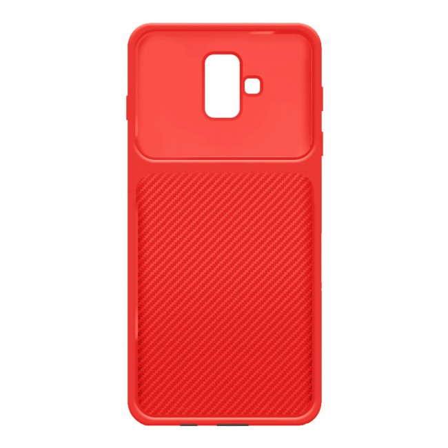 Margoun TPU Case Cover with Carbon Fiber Pattern for Samsung Galaxy J6 Plus - Red