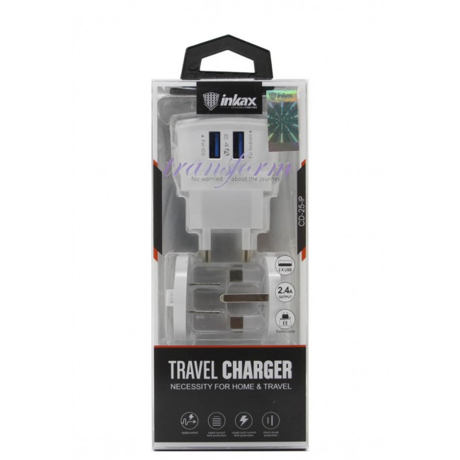 InKax Travel and Home Charger for Apple iPhone (iOS) and android - White