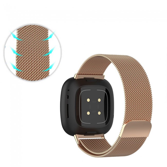 Milanese Band for Fitbit Versa 3 and Fitbit Sense with Magnet Lock Henlein Series by Margoun - Rose Gold
