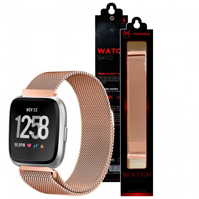 Milanese Band for Fitbit Versa 3 and Fitbit Sense with Magnet Lock Henlein Series by Margoun - Rose Gold
