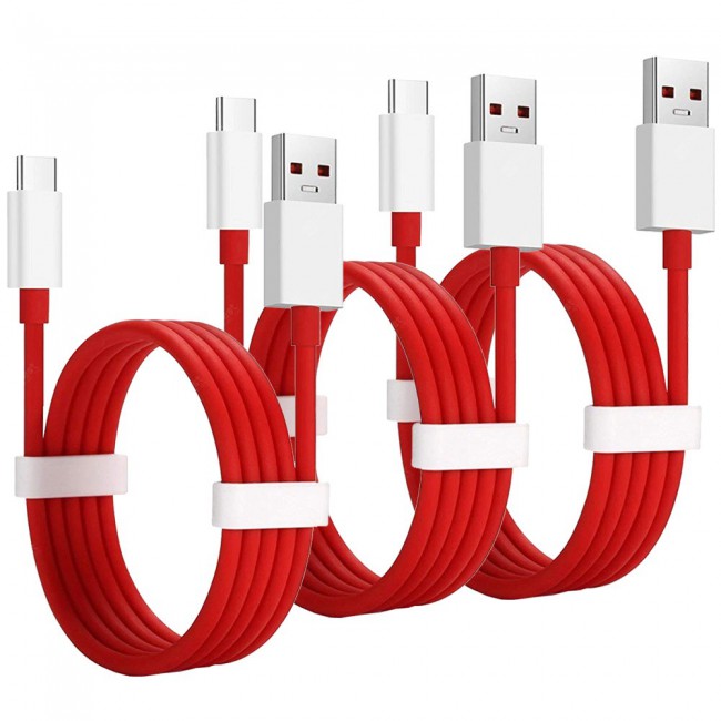 3 Pack Of OnePlus Fast Charge Type-C USB Cable Red