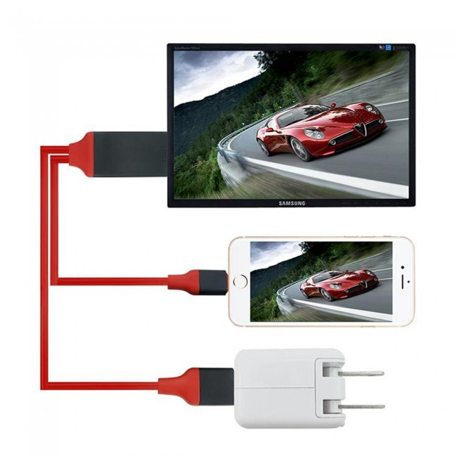 OTN-7575S Lightning to HDMI Cable HDTV Adapter 2m – Red