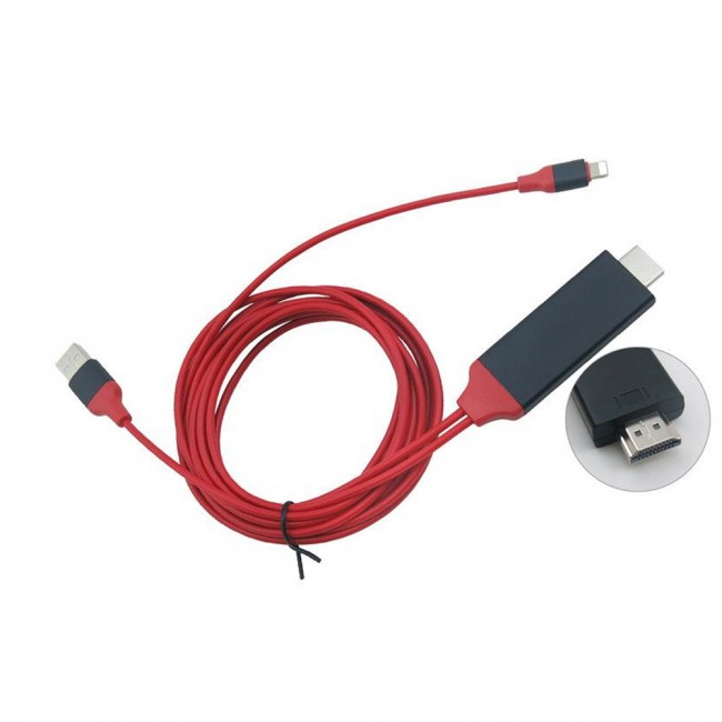 OTN-7575S Lightning to HDMI Cable HDTV Adapter 2m – Red