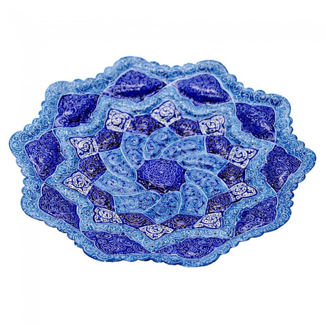 Persian Handmade Enamel Copper Plate in Special Design MGH112 - Blue