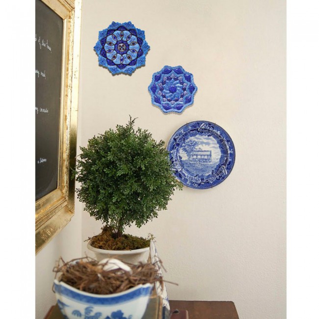 Persian Handmade Enamel Copper Plate in Special Design MGH112 - Blue