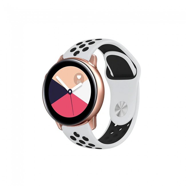 20mm Silicone Nike Design Band for Galaxy Watch Active and Active 2 40-44mm Henlein Series by Margoun - White Black