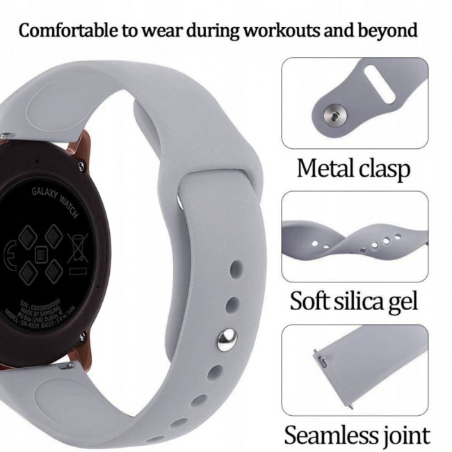 Samsung Galaxy Watch Active and Active 2 Soft Silicone 40-44 Band 20mm Henlein Series by Margoun - Light Grey