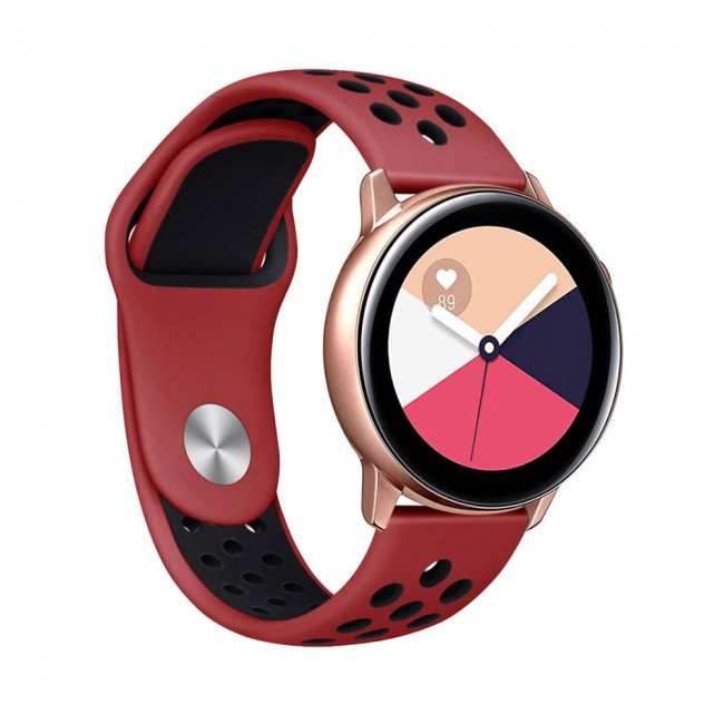 20mm Silicone Nike Design Band for Galaxy Watch Active and Active 2 40-44mm Henlein Series by Margoun - Red Black