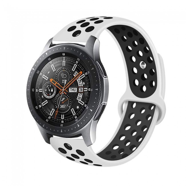 20mm Silicone Nike Design Band for Samsung Galaxy Watch 4 and 4 Classic 40-44mm 42-46mm Henlein Series by Margoun - White Black