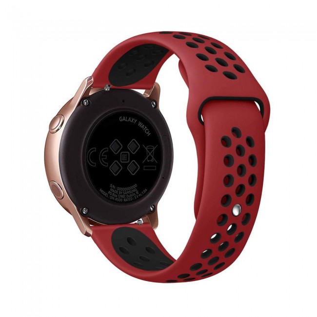 20mm Silicone Nike Design Band for Galaxy Watch Active and Active 2 40-44mm Henlein Series by Margoun - Red Black