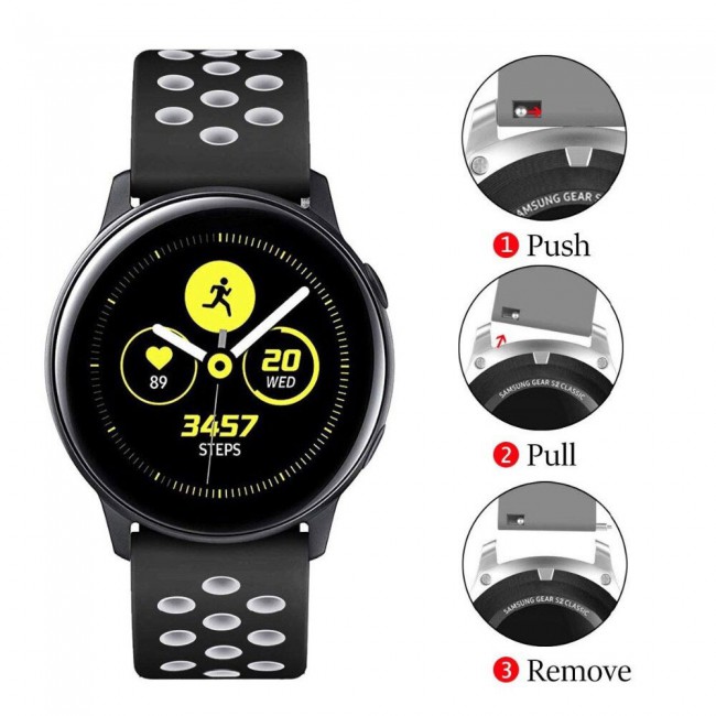 20mm Silicone Nike Design Band for Galaxy Watch Active and Active 2 40-44mm Henlein Series by Margoun - Black Grey