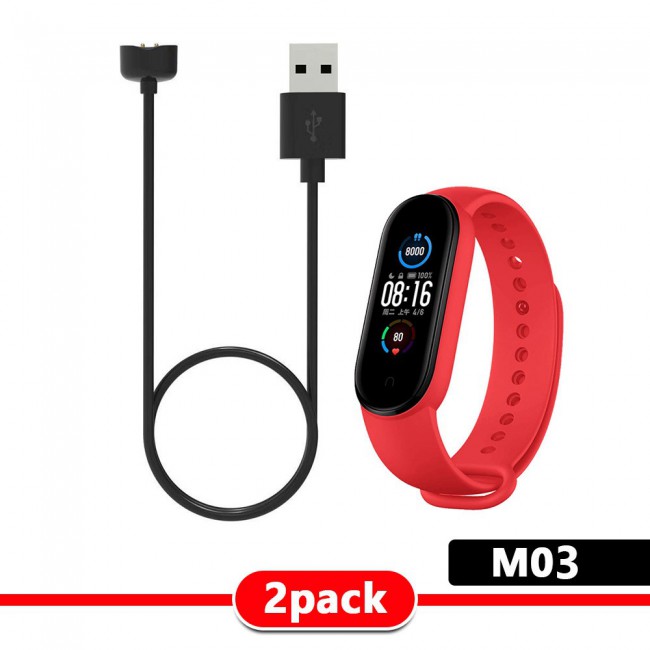 Silicone Band and USB Charger Cable Adapter for Xiaomi Mi Band 5 - M01-M05