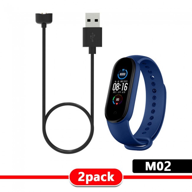 Silicone Band and USB Charger Cable Adapter for Xiaomi Mi Band 5 - M01-M05