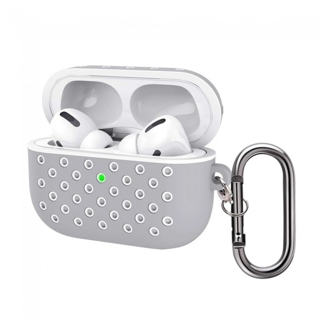 Margoun Polka-dot Silicone Case Cover for Airpods Pro with Keychain – Grey  White