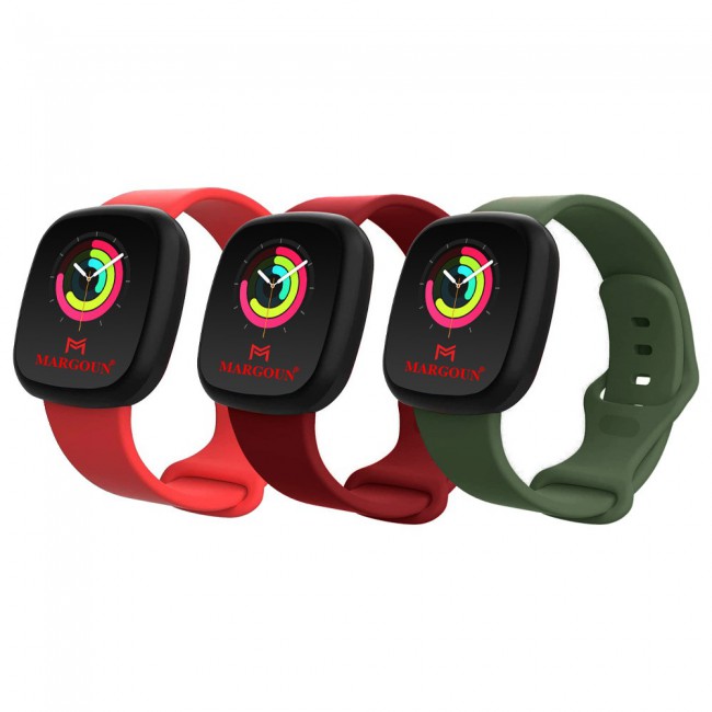 3Pack Silicone Rubber Infinity Band for Fitbit Versa 3 Medium-Long 230mm by Margoun - Dark Red Green Light Red