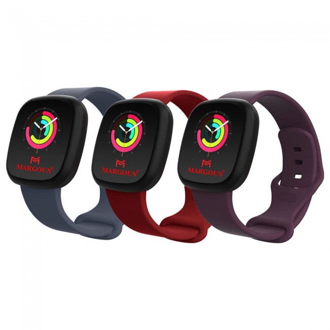 3Pack Silicone Rubber Infinity Band for Fitbit Versa 3 Medium-Long 230mm by Margoun - Dark Red Purple Grey