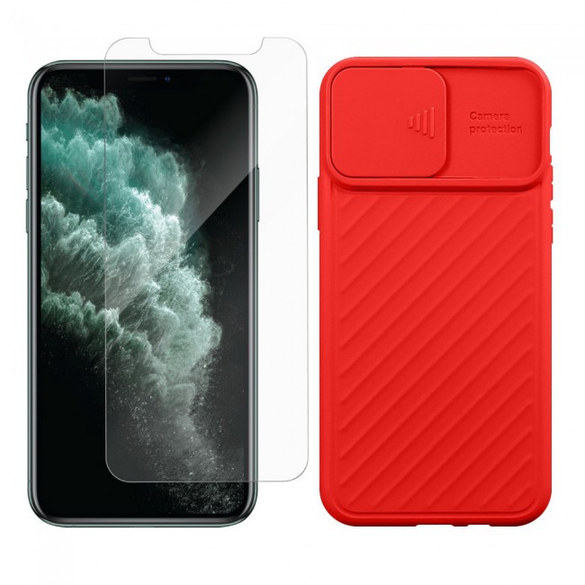 Slide Camera Shield Case and Screen Protector for iphone 11 Red