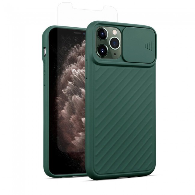 Slide Camera Shield Case and Screen Protector for iphone 11 Pro Max Green