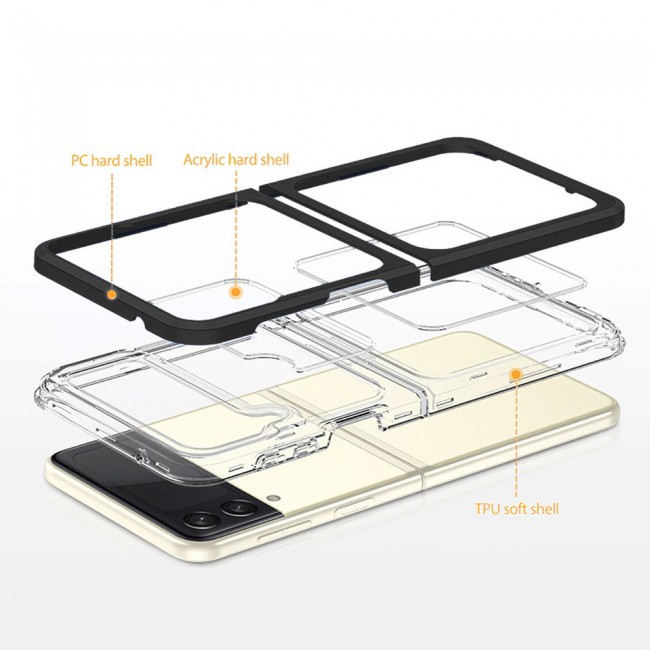 Transparent Hard PC Case Cover for Samsung Galaxy Z Flip 3 by Margoun – Black Edge