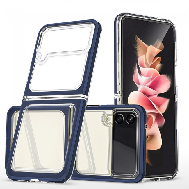 Transparent Hard PC Case Cover for Samsung Galaxy Z Flip 3 by Margoun – Dark Blue Edge