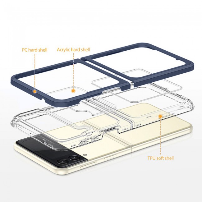Transparent Hard PC Case Cover for Samsung Galaxy Z Flip 3 by Margoun – Dark Blue Edge