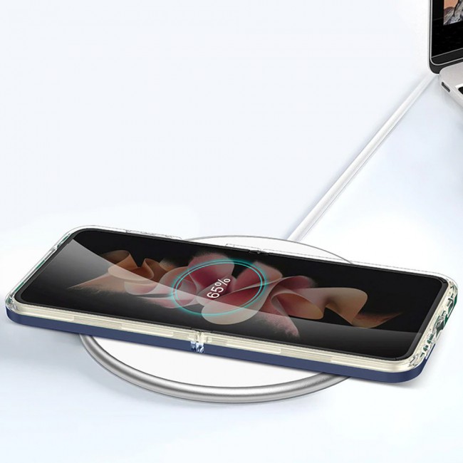 Transparent Hard PC Case Cover for Samsung Galaxy Z Flip 3 by Margoun – Dark Blue Edge