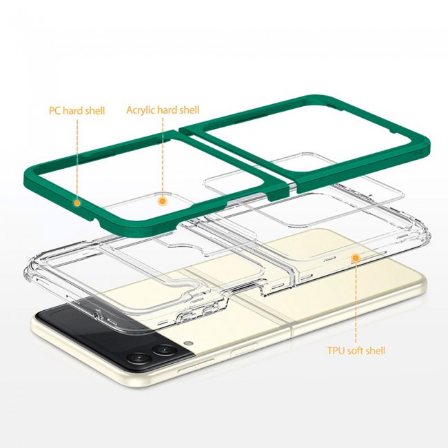 Transparent Hard PC Case Cover for Samsung Galaxy Z Flip 3 by Margoun – Green Edge
